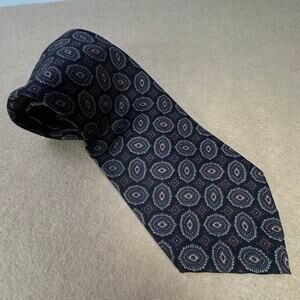 Coburne Square Made in Italy Tie 59"X3.5" Silk Beige Gray Brown Pattern.